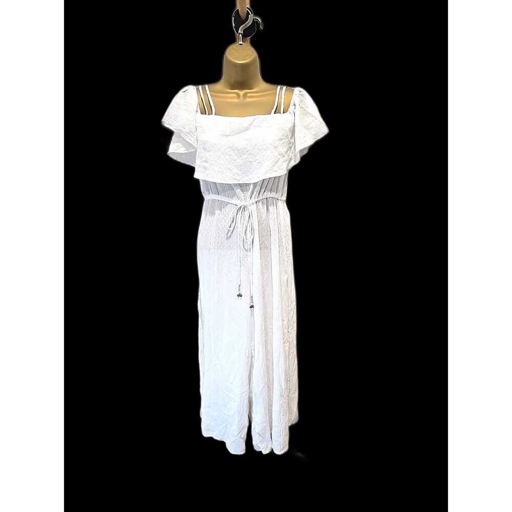 White Jumpsuit Linen Cotton Gauzy Oversized XS Beach Wedding Resort Boho Fairy